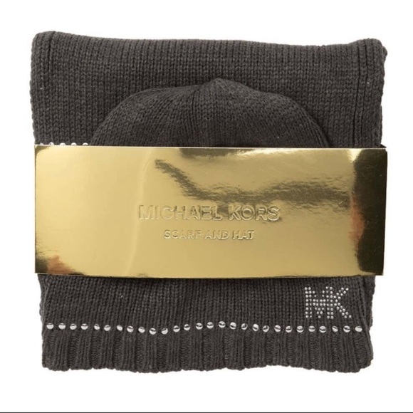 MICHAEL KORS Stud Stripe Hat & Scarf Set NWT - Picture 2 of 4
